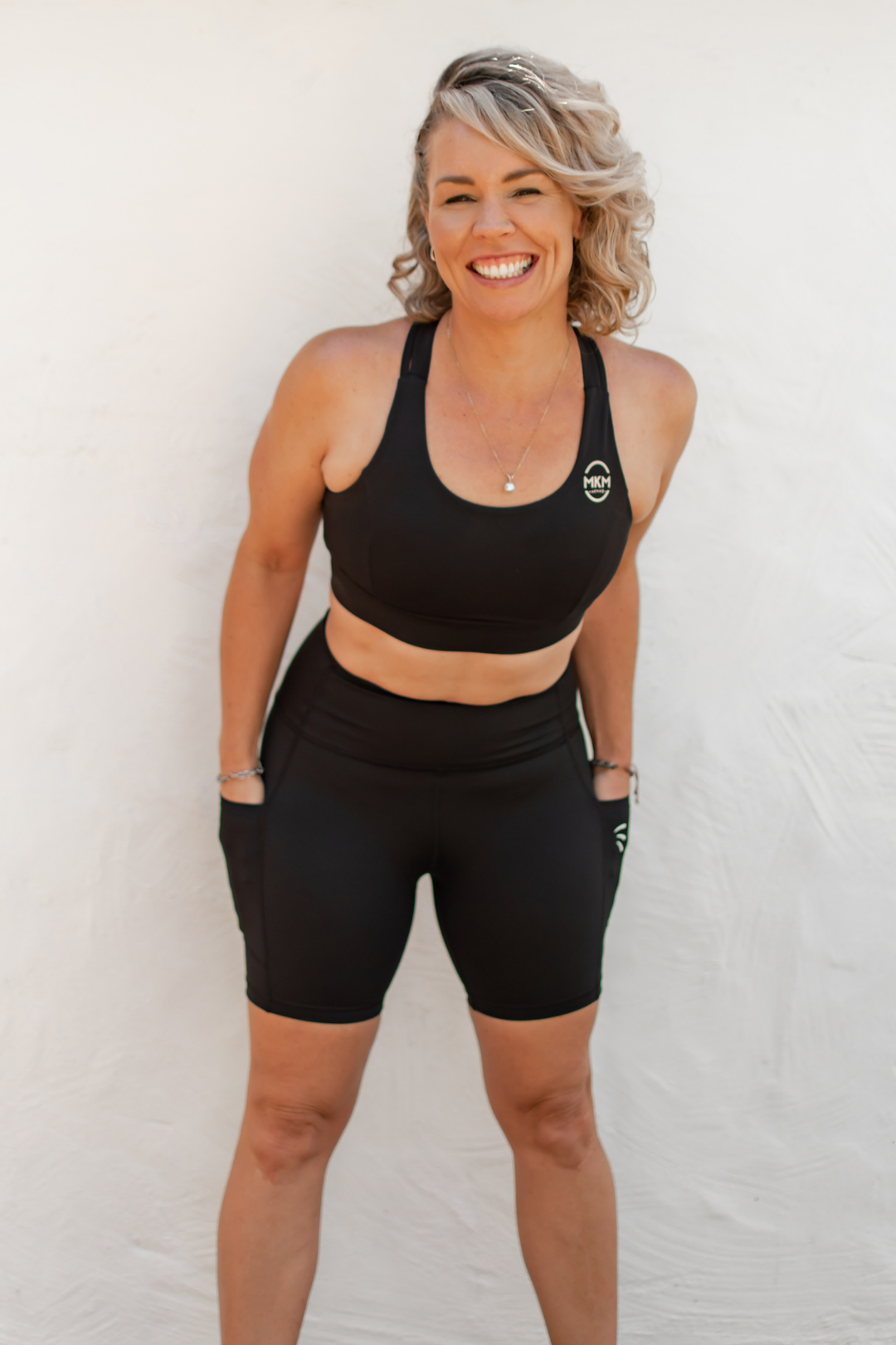 MKM ACTIVE LUXE BLACK MID THIGH SHORT WITH POCKETS